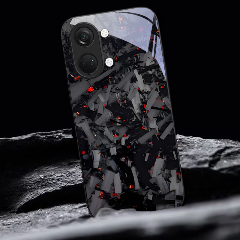 Phone Cases Oneplus - ダークな破片模様の黒いガラス製スマホケース OnePlus 6 6T 7 7T