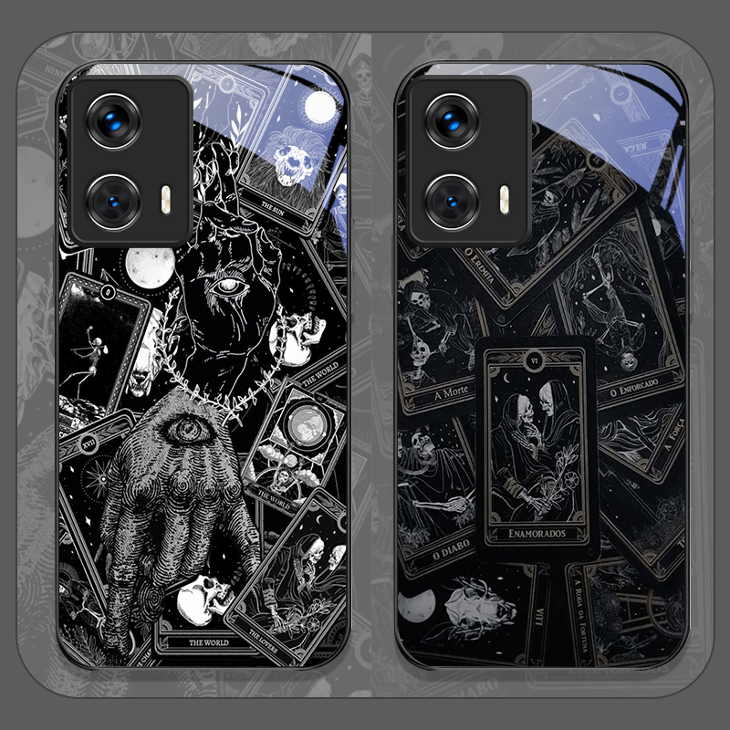 Phone Cases For Motorola - ヴィンテージゴシックタロットカードプリント強化ガラス製スマホケース Motorola Moto G85 G84 G75