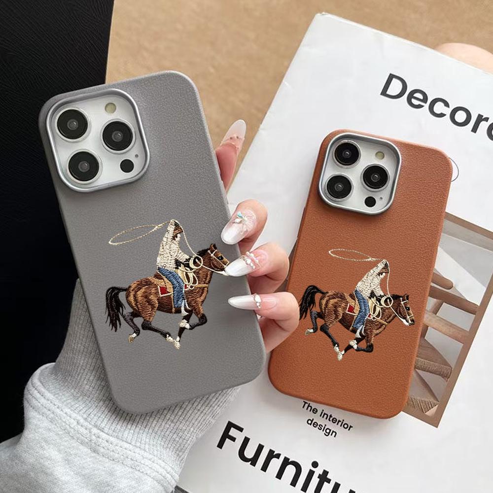 Phone Cases Horse - レトロなカウボーイ乗馬柄ライチソフトフォンケース iPhone 17 Pro Max 11