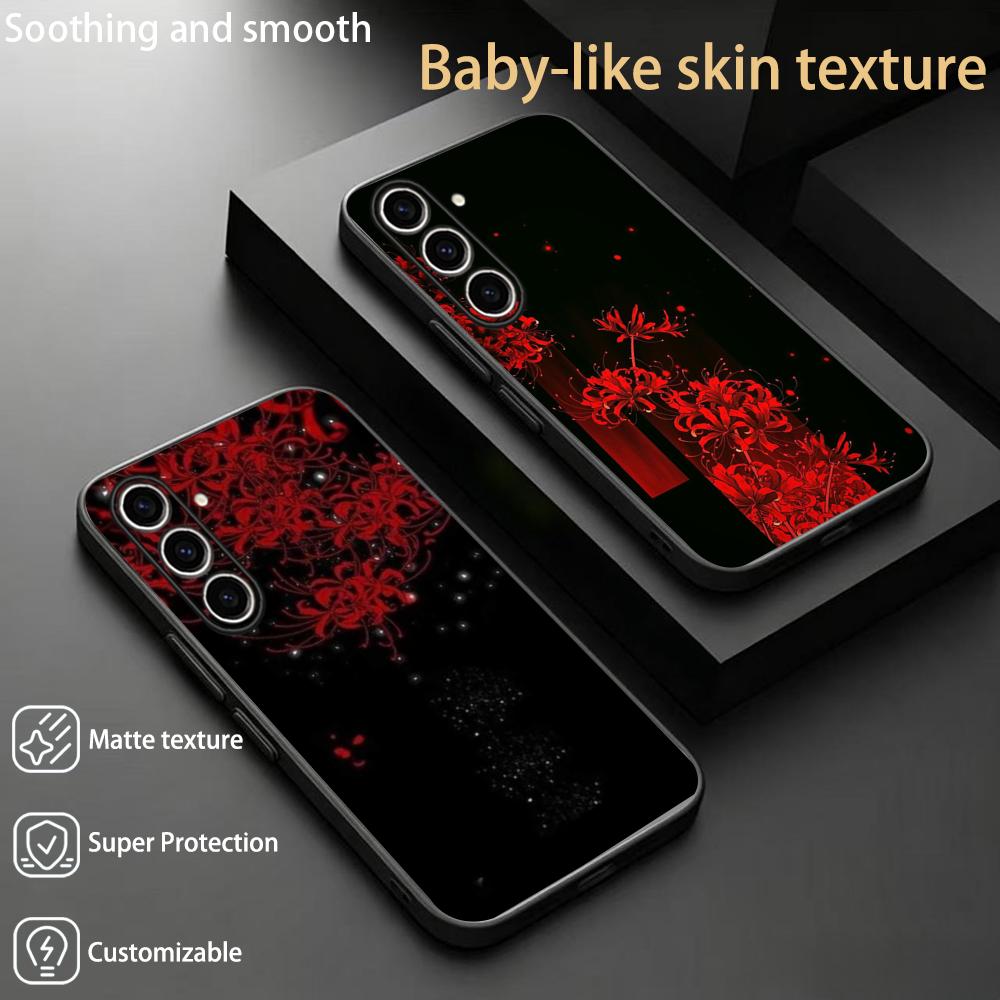 Phone Cases Red - 赤いスパイダーリリー柄の日本風アートデザインスマホケース Samsung Galaxy S26 S25 S24