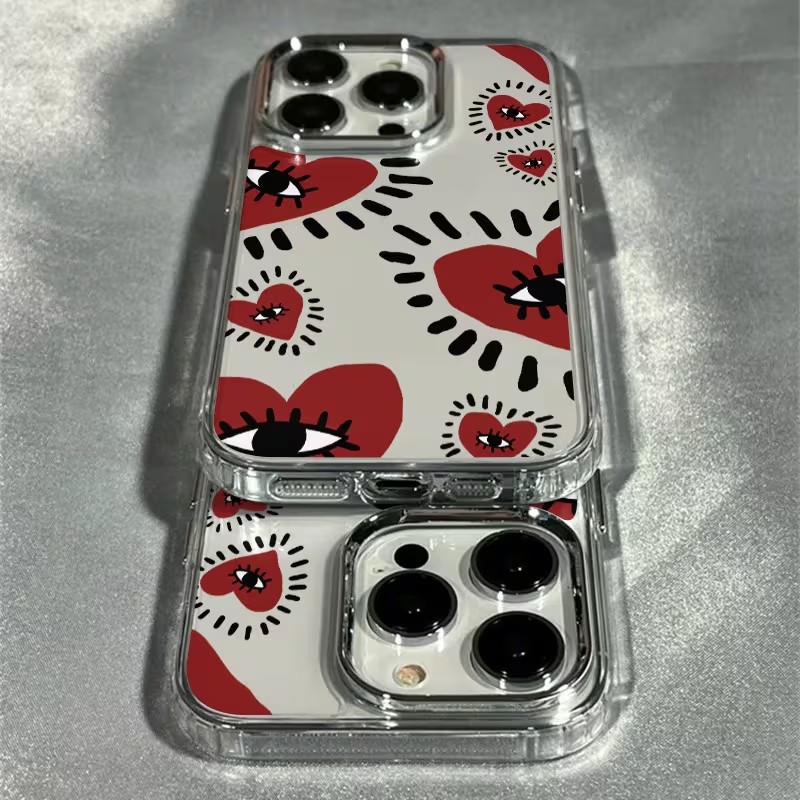 ユニークな赤いハートの目をしたフレームのソフトフォンケース  - Phone Cases Red のレビューと価格