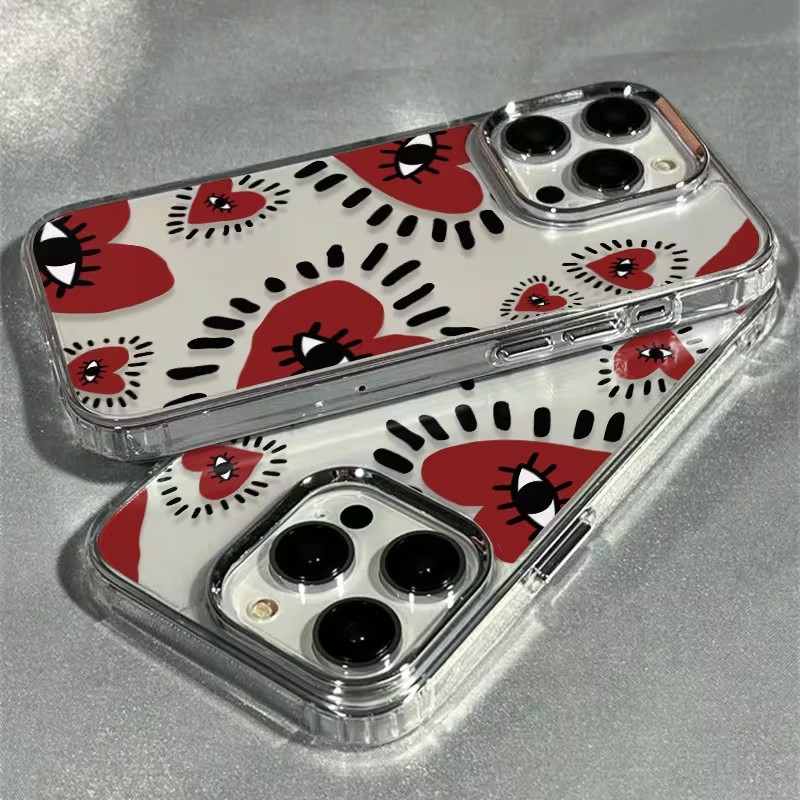 ユニークな赤いハートの目をしたフレームのソフトフォンケース  - Phone Cases Red のレビューと価格